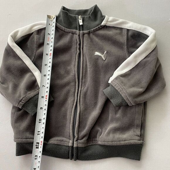 ~ Kids Puma 18m Velour Gray Jacket Full Zip Grey Soft Baby Toddler 18 mo White - Picture 10 of 11
